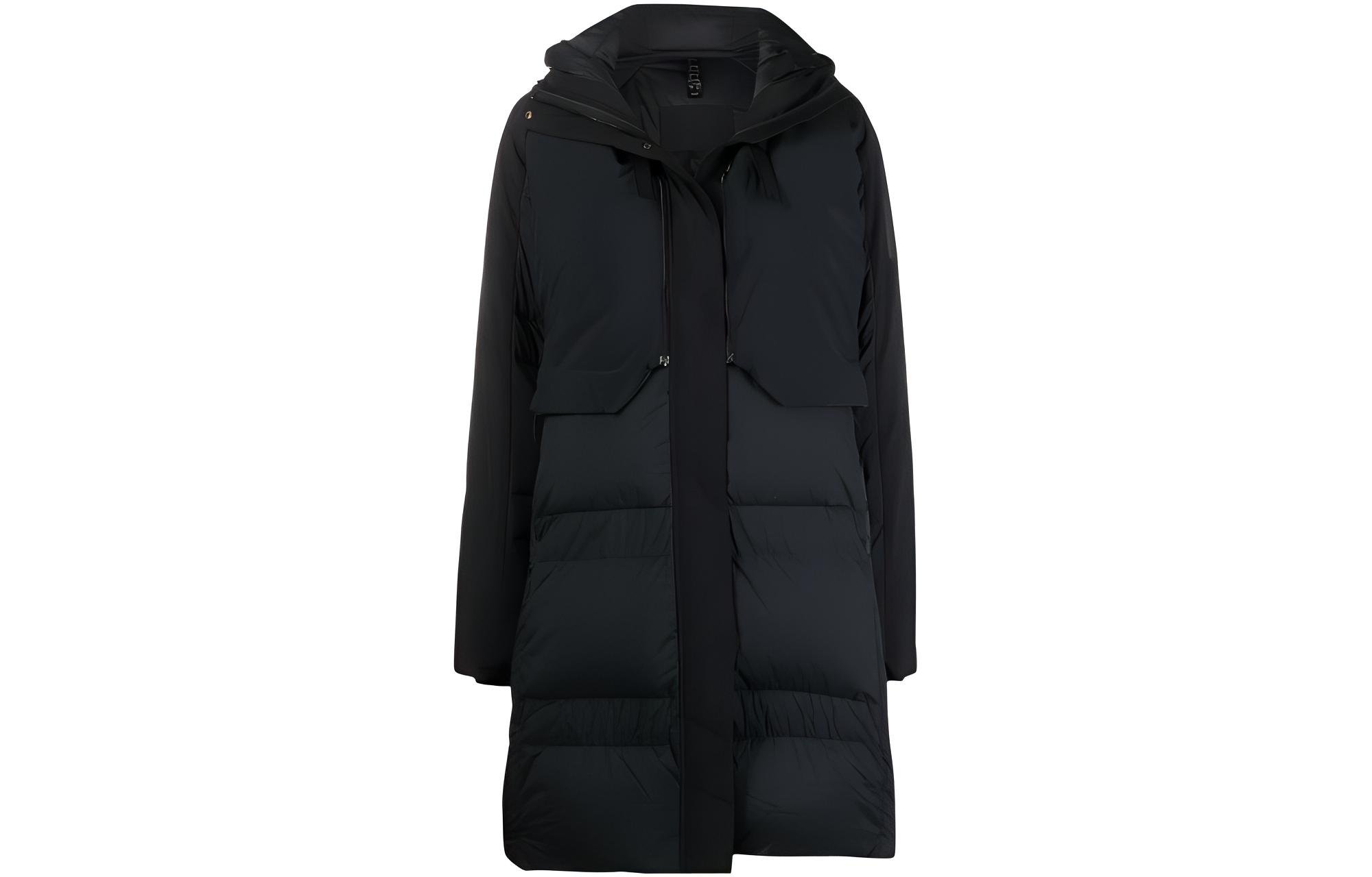 (Women) adidas  Black Down Hoodie Long Coat with Solid Logo Print GV1846