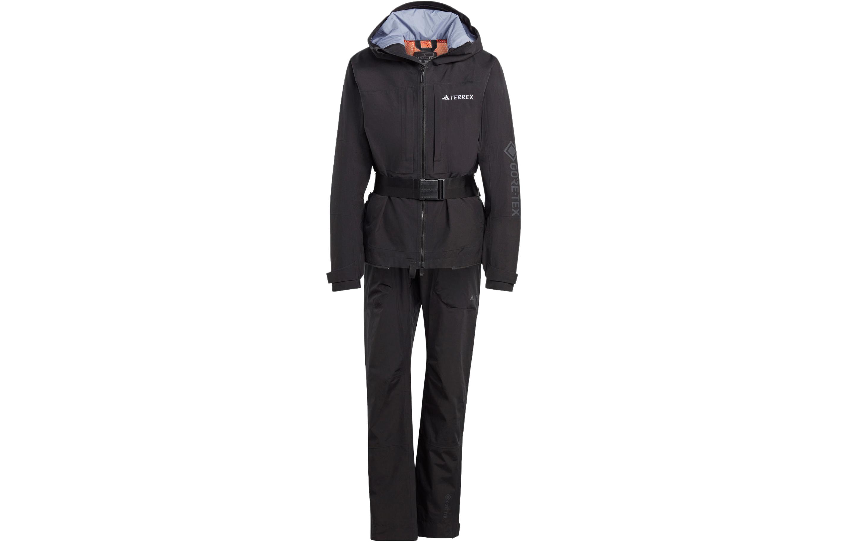 (Women) adidas  Black Letter Print Solid Color Hooded Jacket & Pants Set. HS0317 圖 2