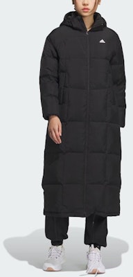 (W) アディダス ブラック ロングダウンジャケット トリプルストライプ フード付き IK2385 Lookbook (W) アディダス ブラック ロングダウンジャケット トリプルストライプ フード付き IK2385