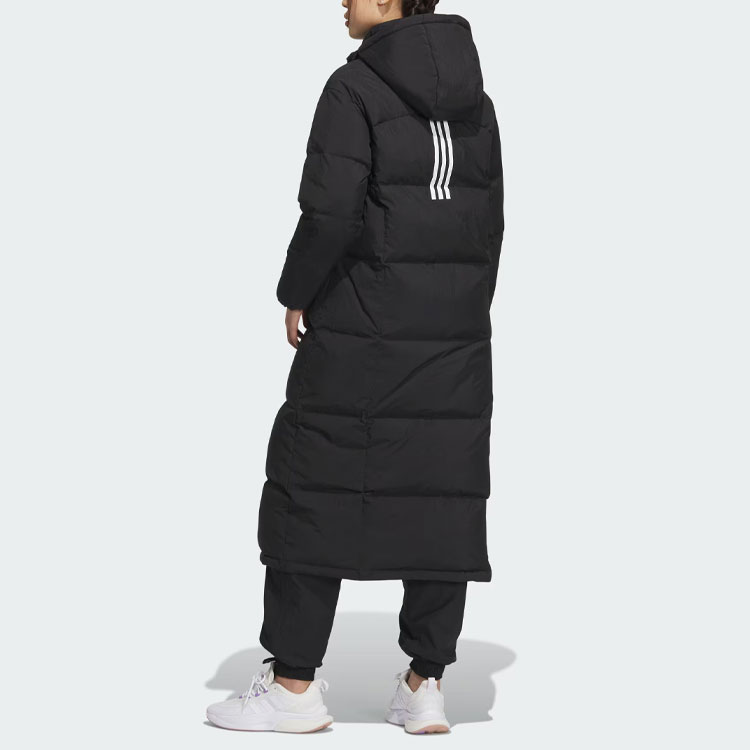 Shop (W) 아디다스 블랙 트리플 스트라이프 후드 롱패딩 재킷 IK2385