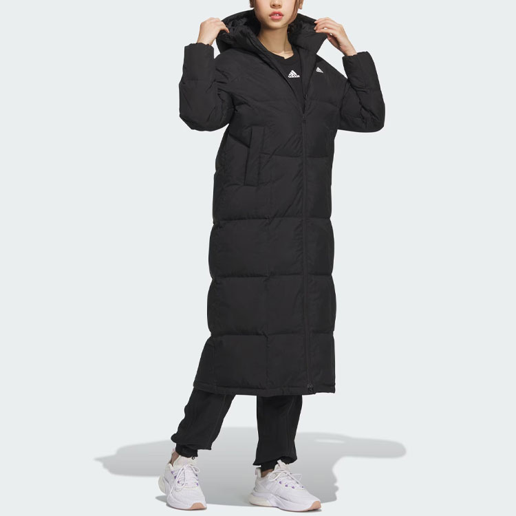 Purchase (W) 아디다스 블랙 트리플 스트라이프 후드 롱패딩 재킷 IK2385