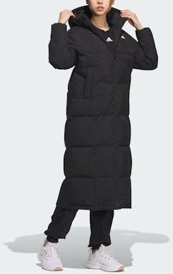 (W) アディダス ブラック ロングダウンジャケット トリプルストライプ フード付き IK2385 Purchase (W) アディダス ブラック ロングダウンジャケット トリプルストライプ フード付き IK2385