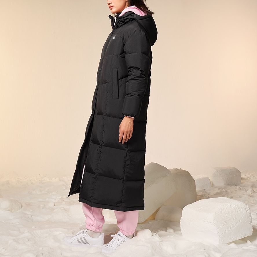 Details for (W) 아디다스 블랙 트리플 스트라이프 후드 롱패딩 재킷 IK2385