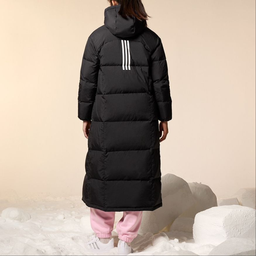 Cheap (W) 아디다스 블랙 트리플 스트라이프 후드 롱패딩 재킷 IK2385