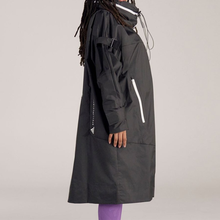 Purchase (Women) adidas  Black Long Straight-Cut Hooded Zip Windbreaker H59966