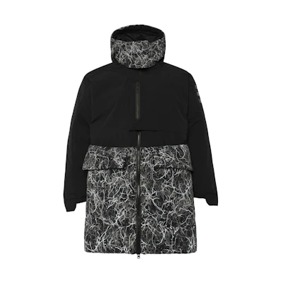 (Women) adidas Black Puffer Jacket with Zipper, Patchwork, and High Collar. HN6941