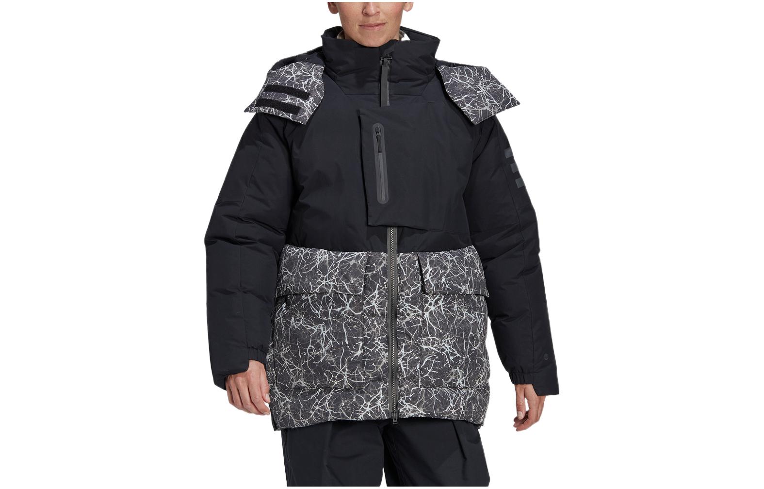 Order (W) アディダス ブラックパファージャケット ジッパー付き パッチワーク ハイカラー HN6941