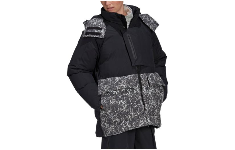 Shop (W) アディダス ブラックパファージャケット ジッパー付き パッチワーク ハイカラー HN6941