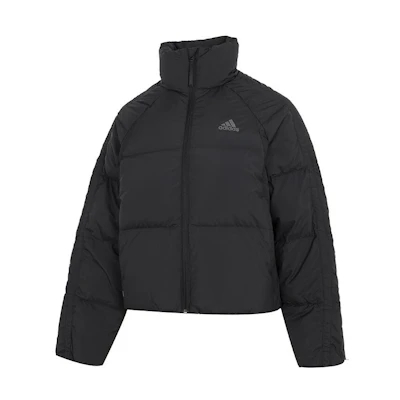 (Women) adidas Black Short Puffer Jacket with Logo Print Winter Fashion. HN2133