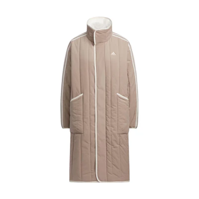 (Women) adidas Comfort Padded Colorblock Long Coat Jacket Pink Brown. IL8953