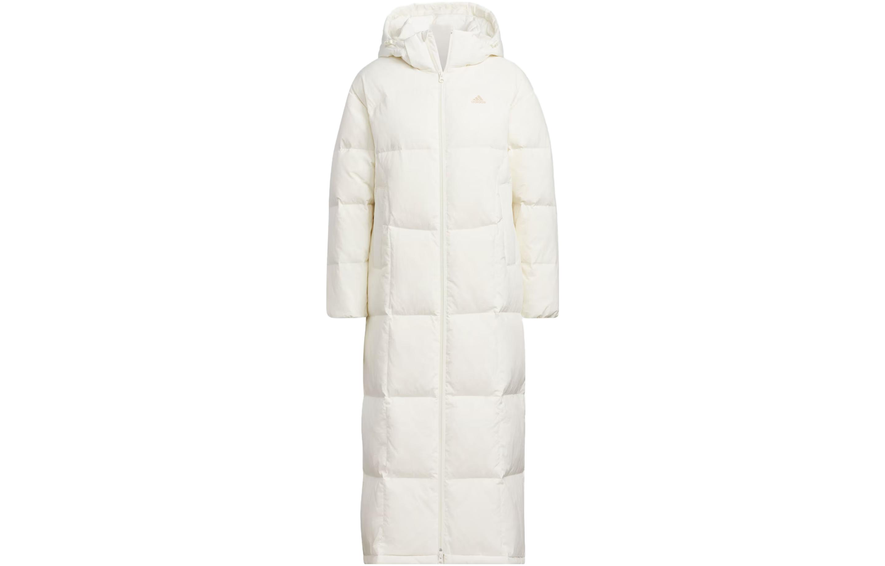 (Women) adidas  Down Jacket with Three Stripes, Casual Hooded Coat - Off White. IK2384