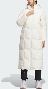 (W) 아디다스 삼선 다운 재킷, 캐주얼 후드 코트 - 오프 화이트. IK2384 Lookbook (W) 아디다스 삼선 다운 재킷, 캐주얼 후드 코트 - 오프 화이트. IK2384