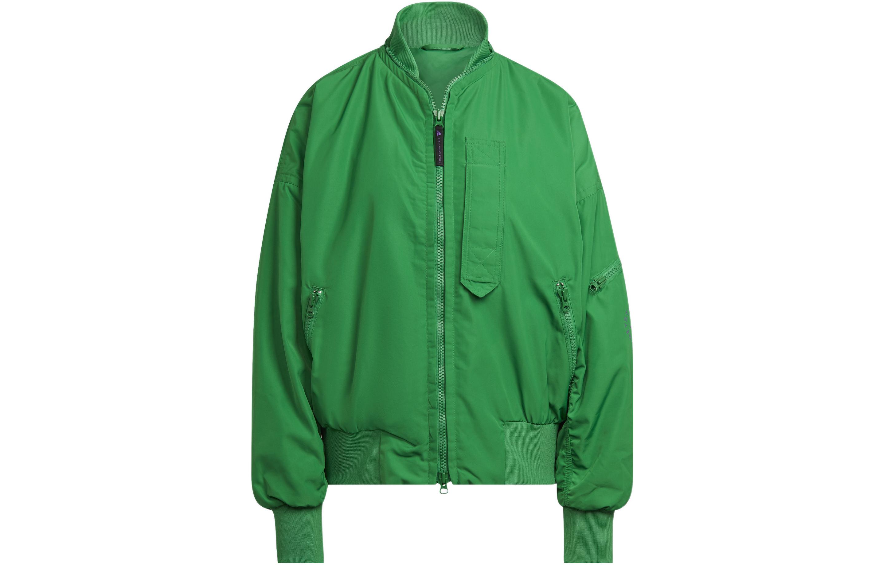 (Women) adidas  Green Solid Zip-Up Bomber Jacket with Stand Collar HI0926