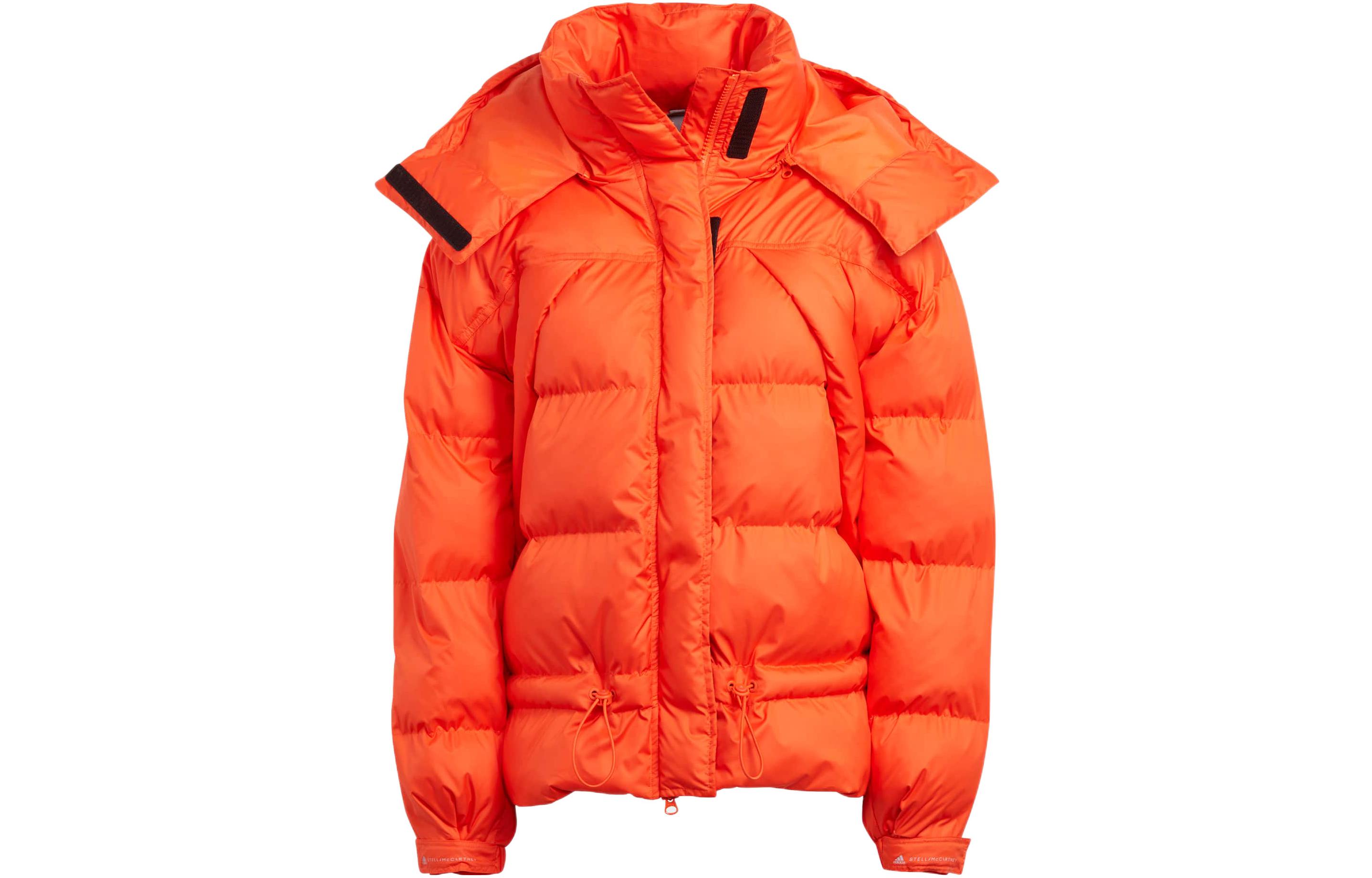 (Women) adidas  Logo Printed Hooded Puffer Jacket Orange with Hidden Zipper. HI6085
