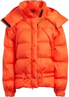 (Women) adidas Logo Printed Hooded Puffer Jacket Orange with Hidden Zipper. HI6085 (Women) adidas Logo Printed Hooded Puffer Jacket Orange with Hidden Zipper. HI6085