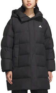 (W) アディダス ロングプリントフード付きダウンジャケット ブラック 防風冬用カジュアル IV7556 Lookbook (W) アディダス ロングプリントフード付きダウンジャケット ブラック 防風冬用カジュアル IV7556