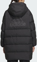 (W) アディダス ロングプリントフード付きダウンジャケット ブラック 防風冬用カジュアル IV7556 Shop (W) アディダス ロングプリントフード付きダウンジャケット ブラック 防風冬用カジュアル IV7556
