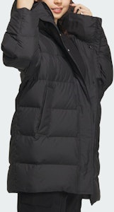 (W) アディダス ロングプリントフード付きダウンジャケット ブラック 防風冬用カジュアル IV7556 Purchase (W) アディダス ロングプリントフード付きダウンジャケット ブラック 防風冬用カジュアル IV7556