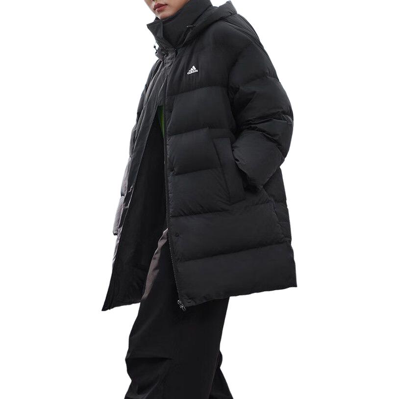 Details for (W) アディダス ロングプリントフード付きダウンジャケット ブラック 防風冬用カジュアル IV7556