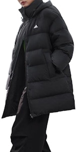 (W) アディダス ロングプリントフード付きダウンジャケット ブラック 防風冬用カジュアル IV7556 Details for (W) アディダス ロングプリントフード付きダウンジャケット ブラック 防風冬用カジュアル IV7556