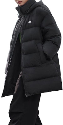 (W) Chaqueta Larga Negra adidas con Capucha y Estampado - Invierno Casual a Prueba de Viento. IV7556 Details for (W) Chaqueta Larga Negra adidas con Capucha y Estampado - Invierno Casual a Prueba de Viento. IV7556