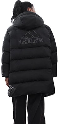 (W) Chaqueta Larga Negra adidas con Capucha y Estampado - Invierno Casual a Prueba de Viento. IV7556 Sizing (W) Chaqueta Larga Negra adidas con Capucha y Estampado - Invierno Casual a Prueba de Viento. IV7556