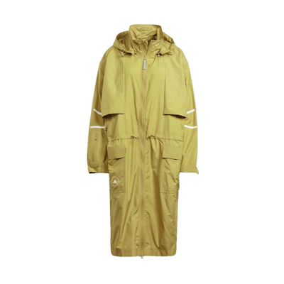 (Women) adidas Loose Fit Long Parka Jacket with Logo, Yellow. IN3622