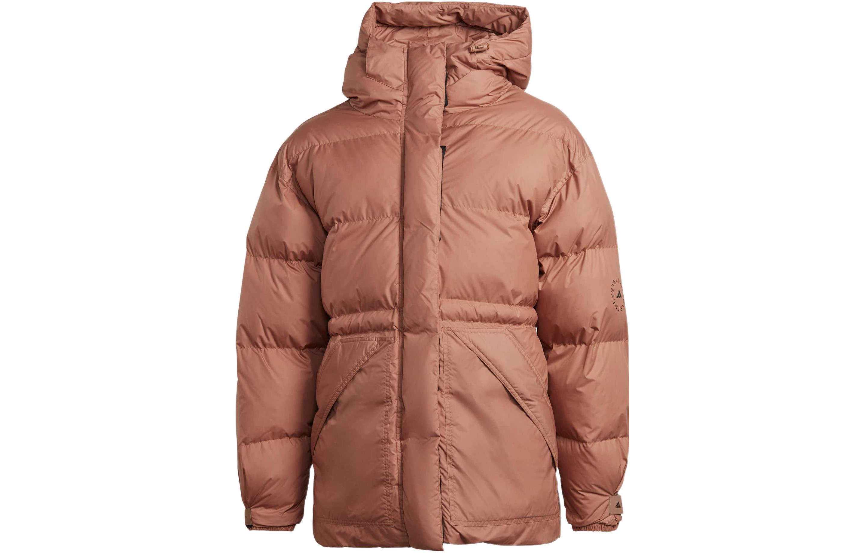 (Women) adidas  Pink Logo Print Long Sleeve Puffer Jacket with Hidden Zipper Hoodie HG6892