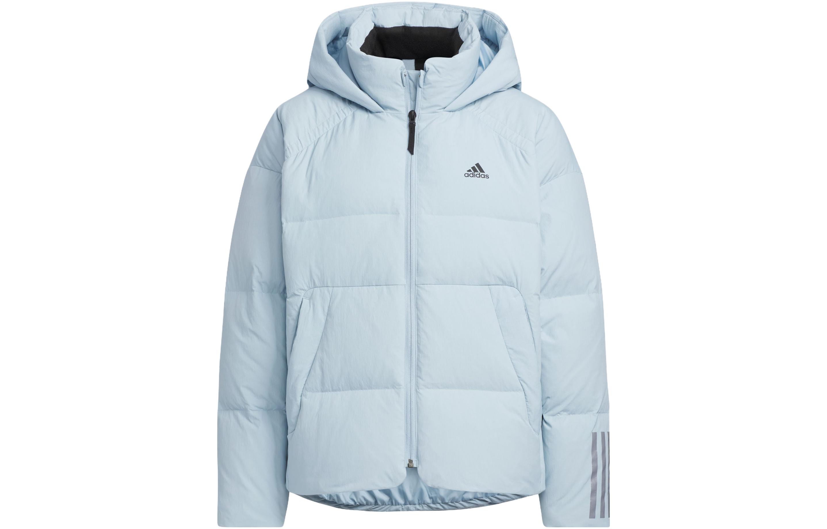 (Women) adidas  Printed Waterproof Down Jacket Light Blue Casual Hoodie IL8937