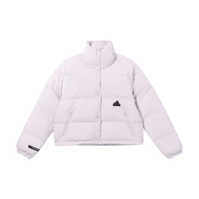 (Women) adidas Purple Solid Logo Stand Collar Short Down Jacket. HM2902