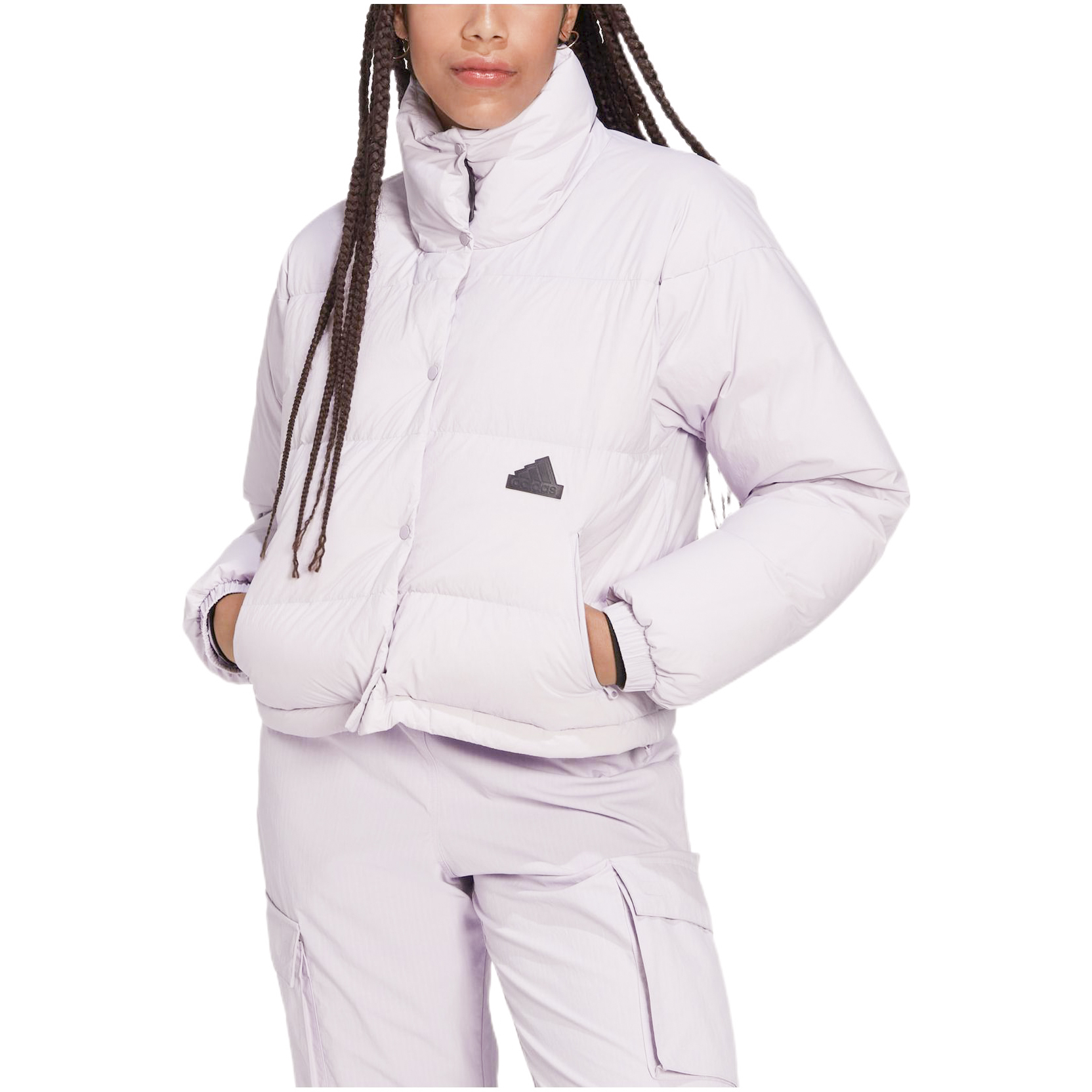 (Women) adidas  Purple Solid Logo Stand Collar Short Down Jacket. HM2902 圖 4