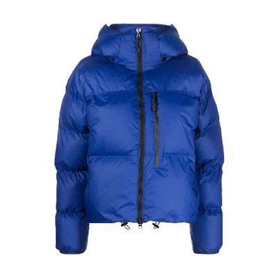 (Women) adidas Solid Blue Hooded Zip-Up Puffer Jacket IL9615