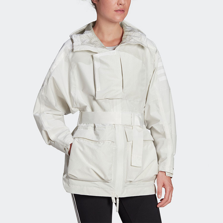 Lookbook (Women) adidas  Solid Color Outdoor Sport Hooded Jacket Cream White H48573