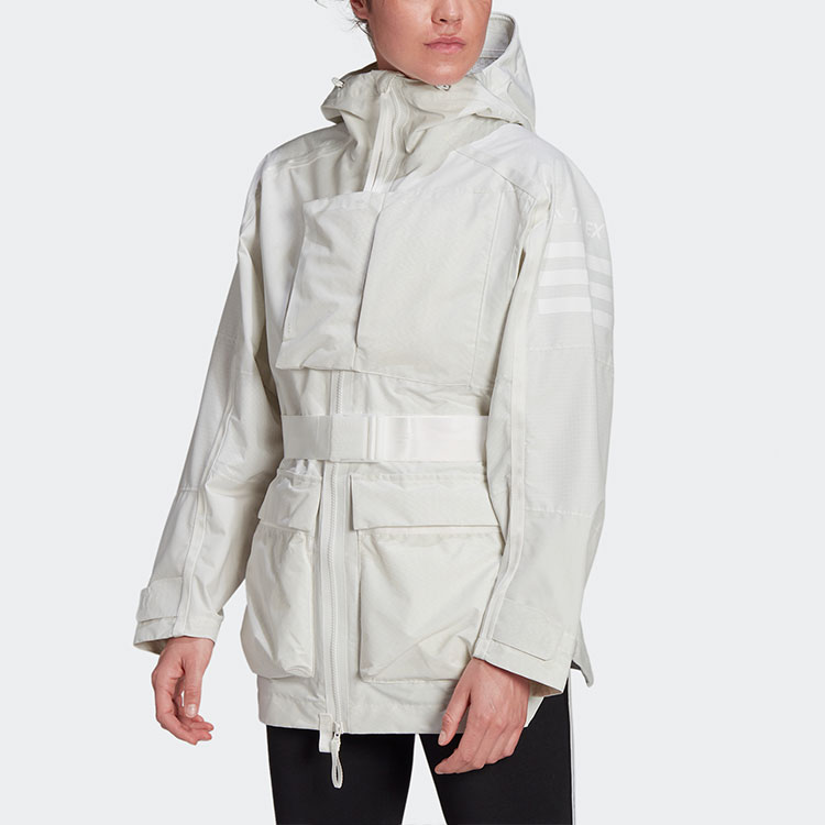 Details for (Women) adidas  Solid Color Outdoor Sport Hooded Jacket Cream White H48573