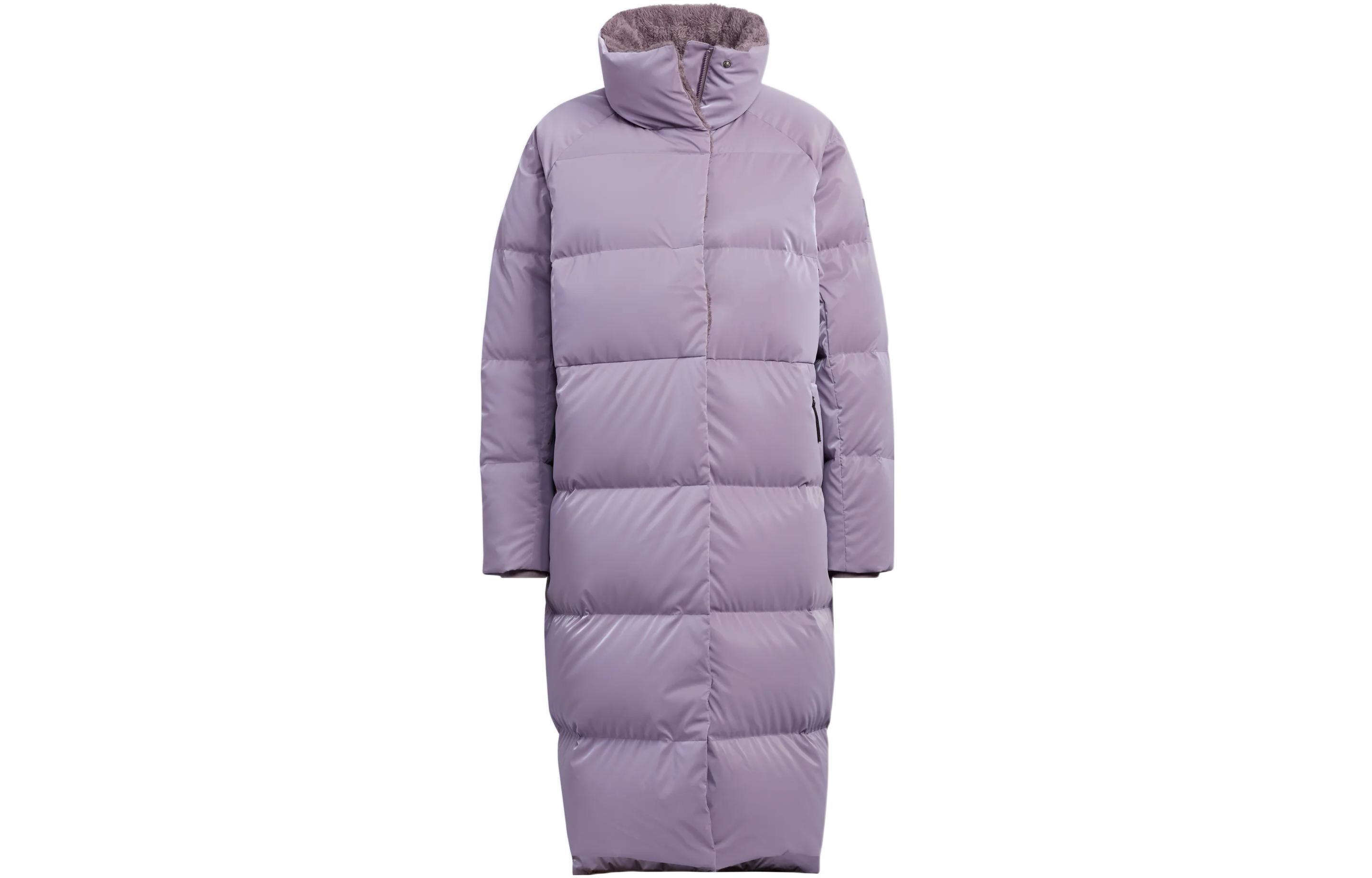 (Women) adidas  W Goose Down Mid-Length Purple Puffer Jacket with Logo Patch. HN2119