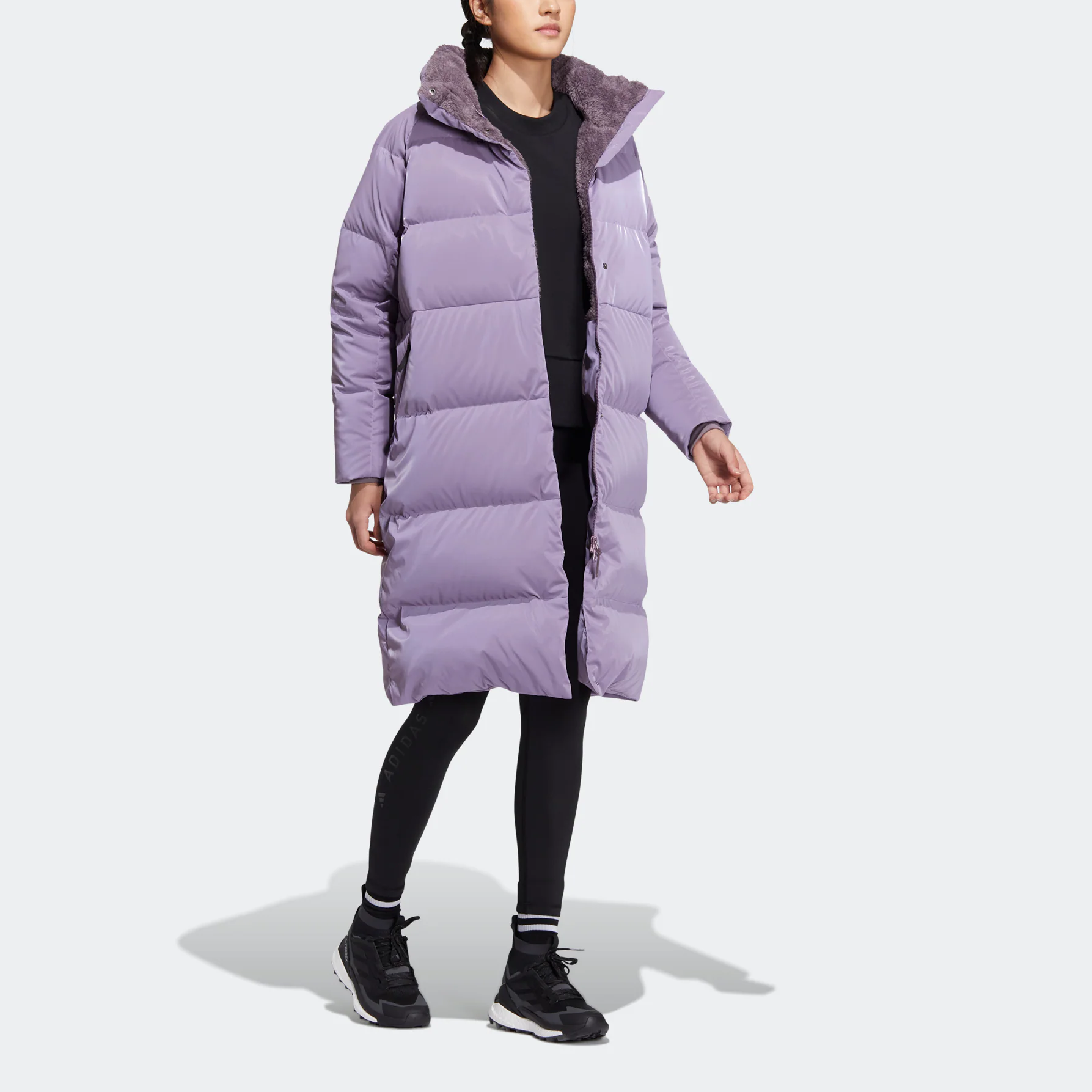 Purchase (Women) adidas  W Goose Down Mid-Length Purple Puffer Jacket with Logo Patch. HN2119