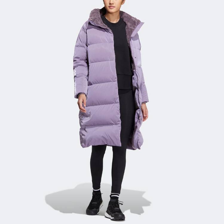 Details for (Women) adidas  W Goose Down Mid-Length Purple Puffer Jacket with Logo Patch. HN2119