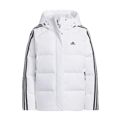 (Women) adidas White Down Jacket with Side Stripe Sleeves and Hood IT8721