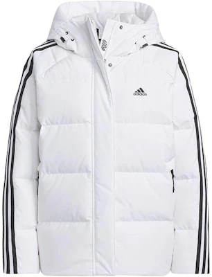 (W) 阿迪达斯白色带侧条纹袖和连帽羽绒夹克 IT8721 Order (W) 阿迪达斯白色带侧条纹袖和连帽羽绒夹克 IT8721