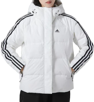 (W) 阿迪达斯白色带侧条纹袖和连帽羽绒夹克 IT8721 Shop (W) 阿迪达斯白色带侧条纹袖和连帽羽绒夹克 IT8721
