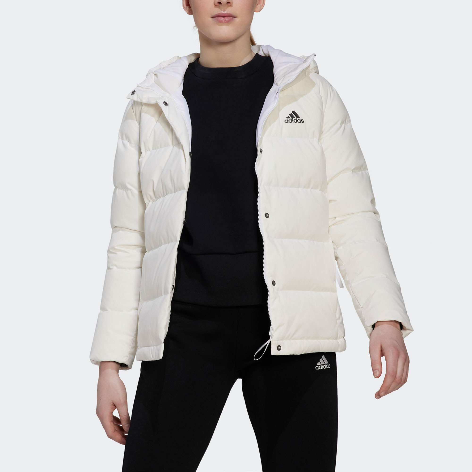 Shop (Women) adidas  White Logo Hoodie Jacket - Lightweight Windproof Down HG4887