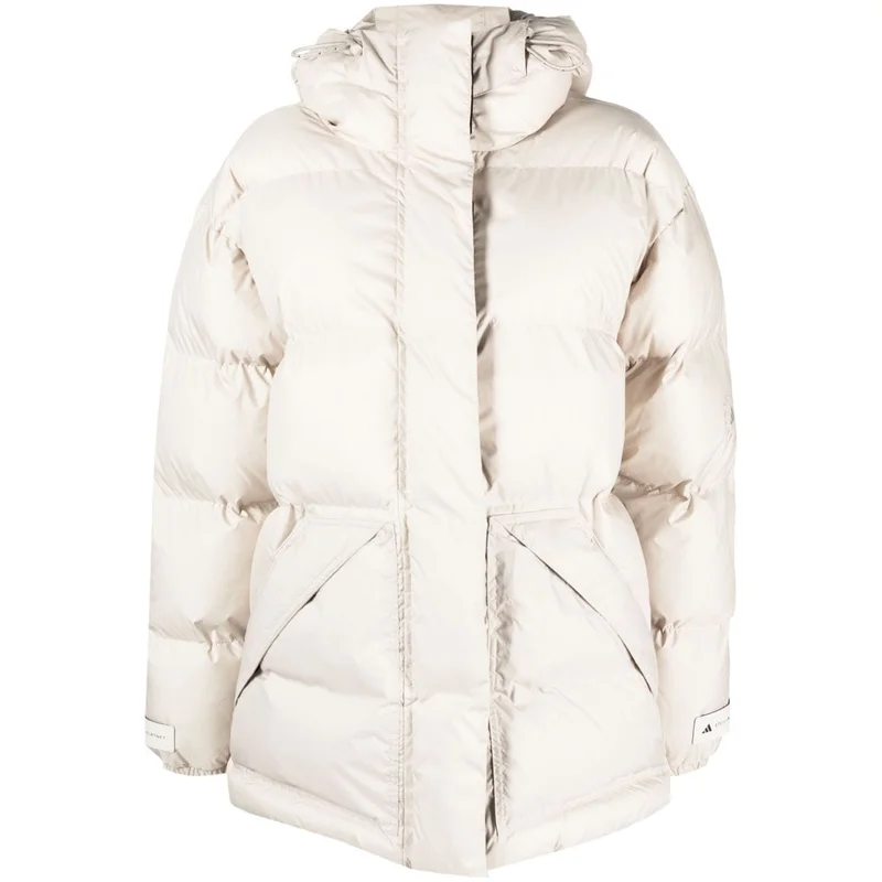 (Women) adidas  White Mid-Length Hooded Puffer Jacket Casual Thick Warm Coat IN2821
