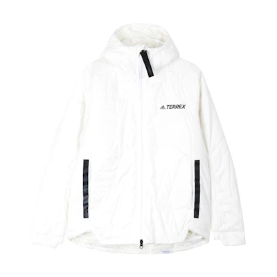 (Women) adidas White Outdoor Insulated Jacket with Printed Stripes and Zipper. GQ3676