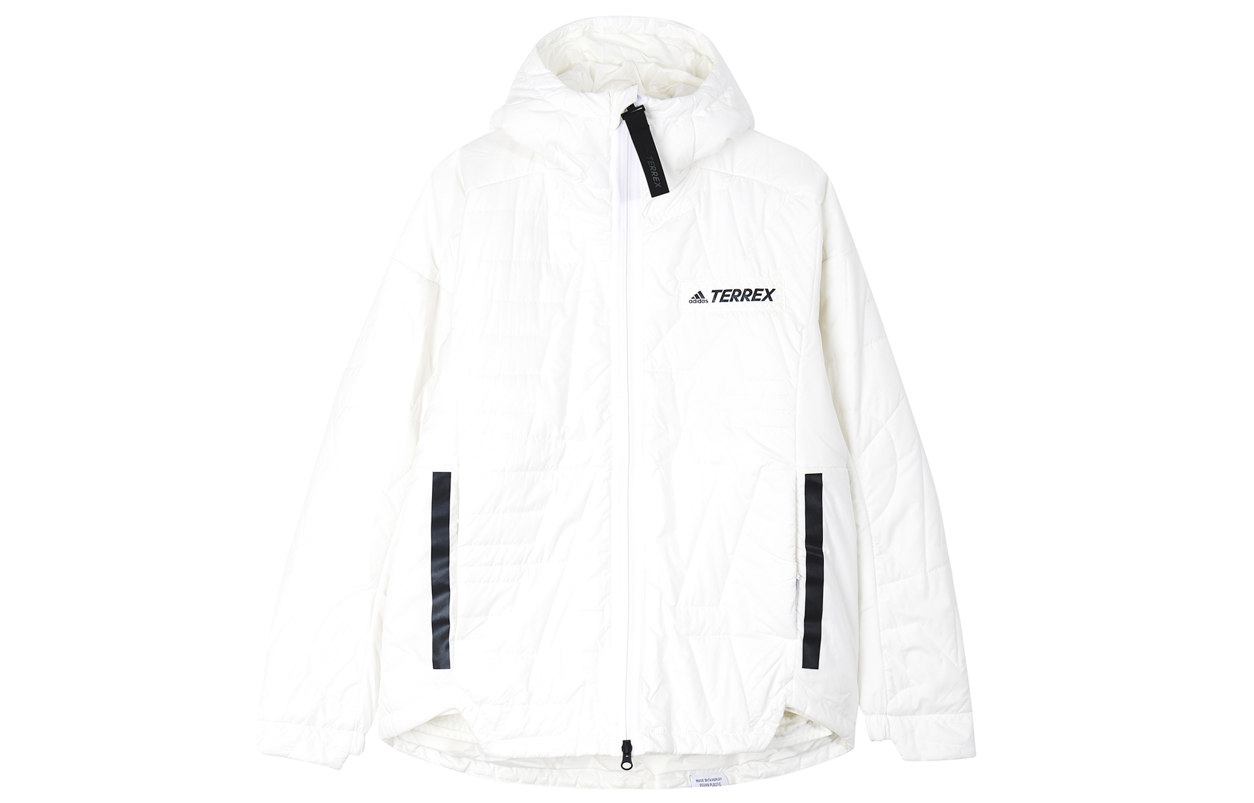 Order (W) adidas 白色戶外保暖外套，印花條紋設計及拉鍊款式。 GQ3676