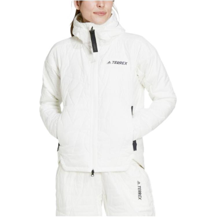 Shop (W) adidas 白色戶外保暖外套，印花條紋設計及拉鍊款式。 GQ3676