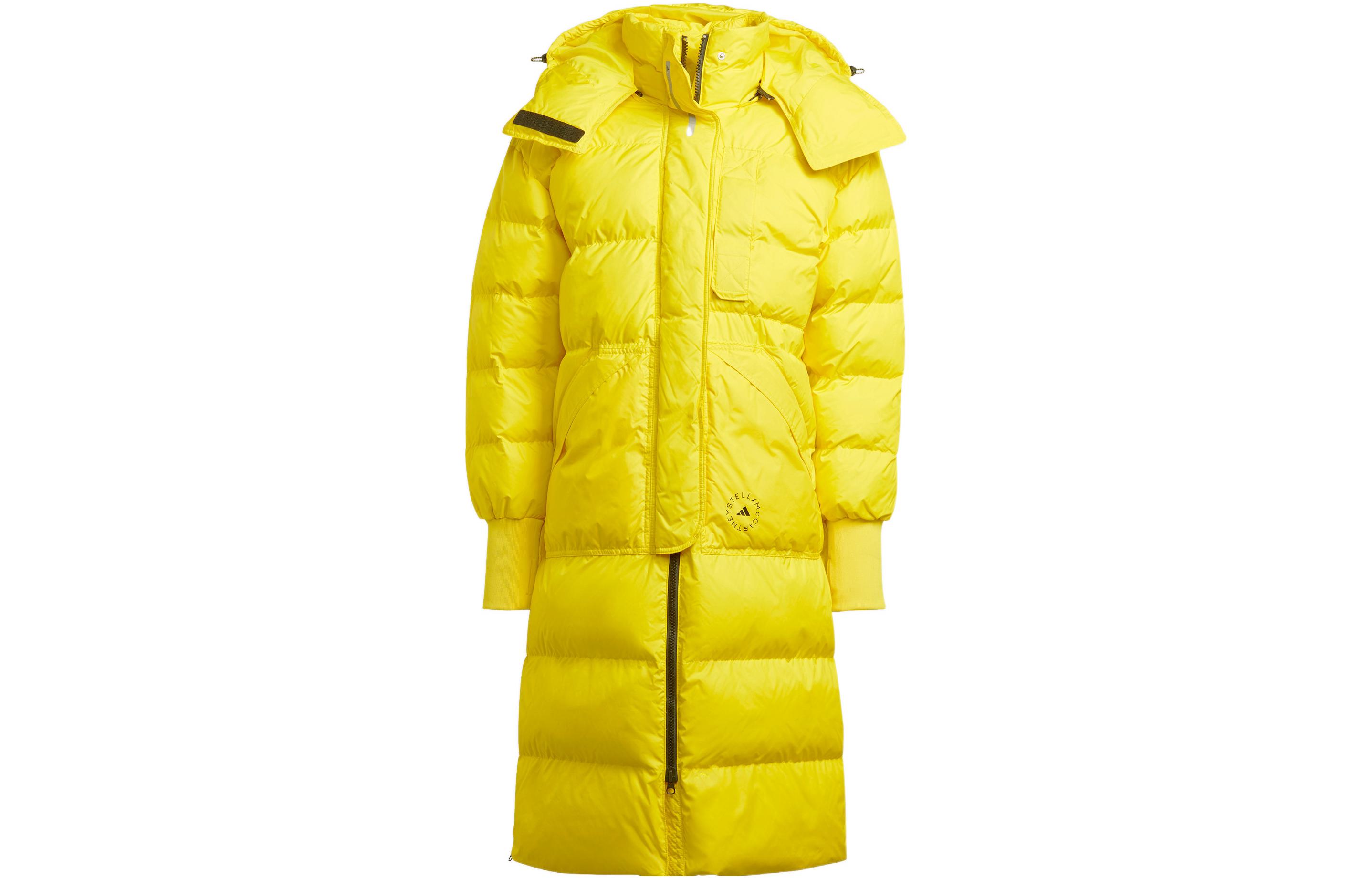 Buy (Women) adidas  Yellow Solid Color Zip-Up Puffer Jacket Hoodie. HG6894