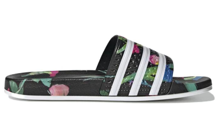 Order (W) 阿迪达斯 Adilette 黑色花卉拖鞋 EE4853