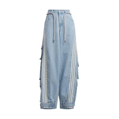 (Women) adidas Adillenium Relaxed Fit Wide Leg Denim Pants Clear Blue. JY4515
