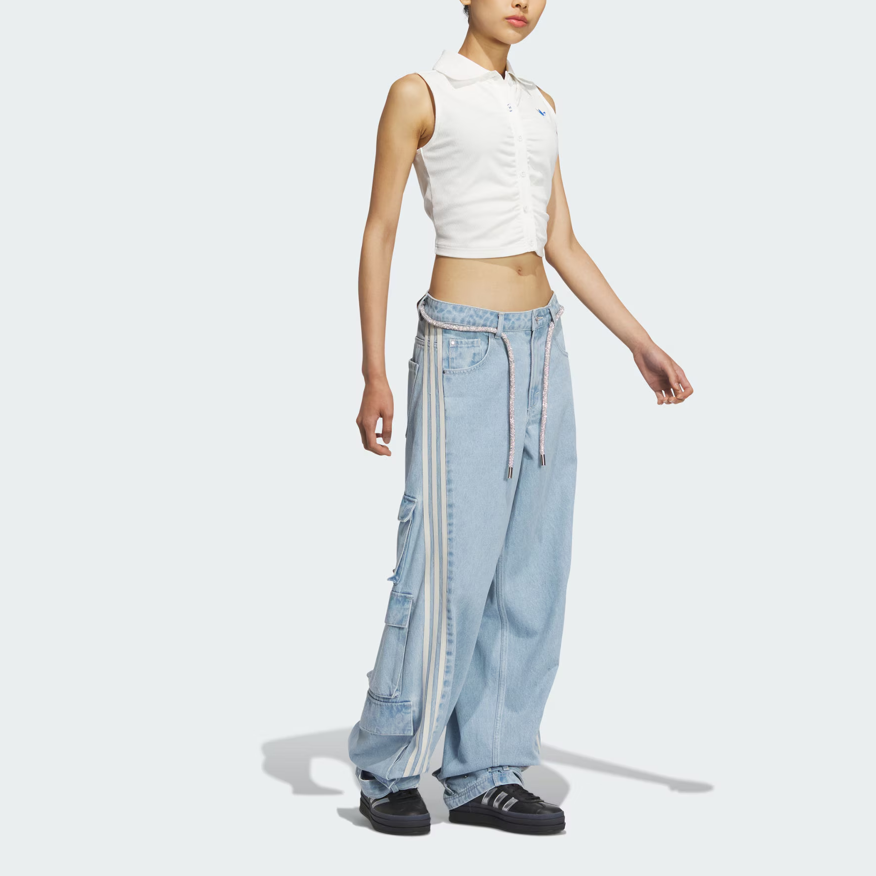 Lookbook (W) 阿迪达斯 Adillenium 宽松版型阔腿牛仔裤 淡蓝色 JY4515