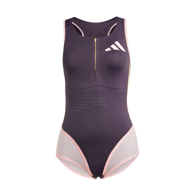 (Women) adidas ADIZERO Running Colorblock Leotard Black Purple Short Sleeve. IN1204